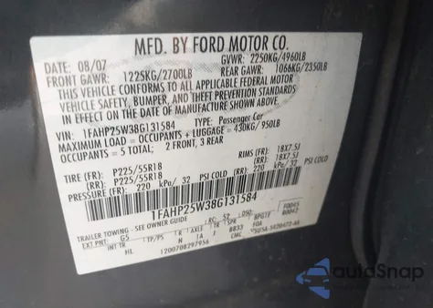 2008 Ford Taurus Limited z USA, uszkodzony, nr VIN 1FAHP25W38G131584